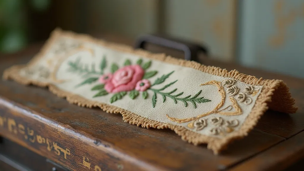 Vintage silk bookmark with floral embroidery