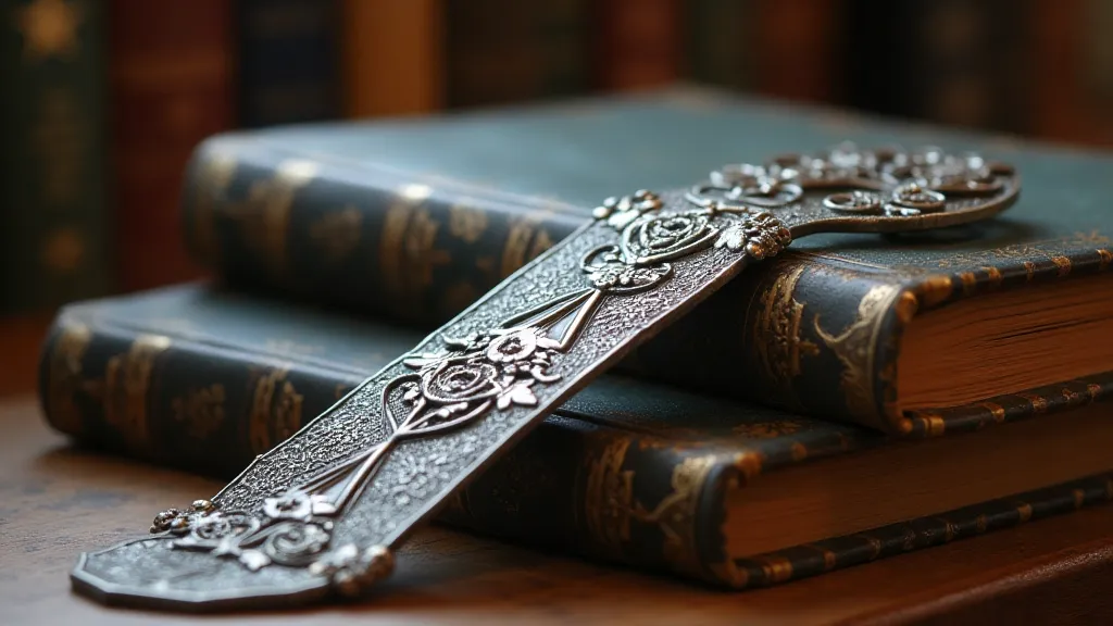 Silver filigree bookmark on old books