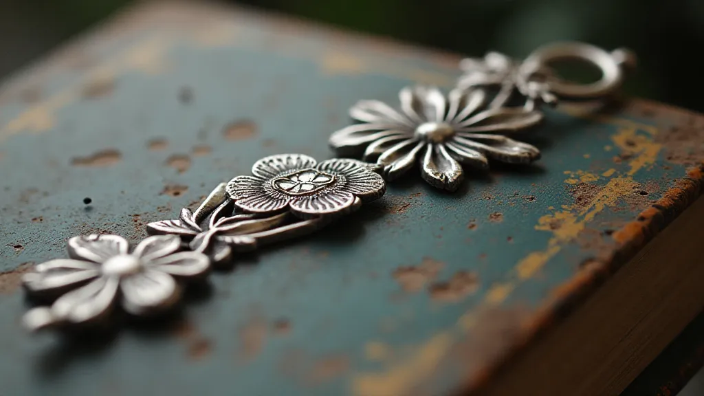 Close-up of a detailed silver bookmark