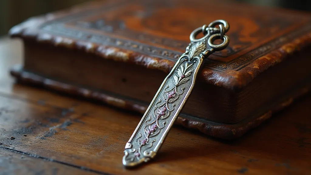 Silver bookmark with antique book