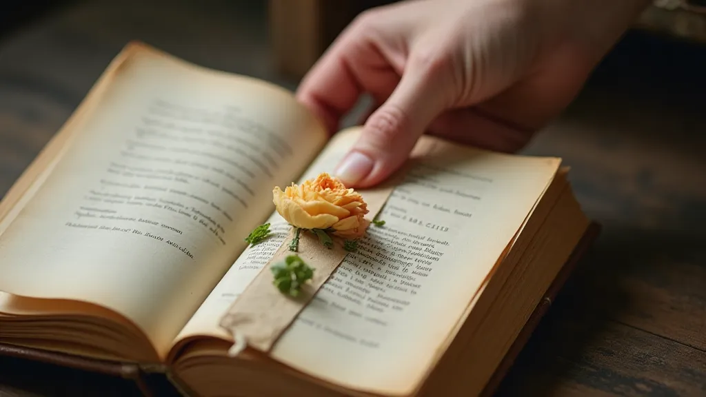 Vintage bookmark nestled in the pages of an antique book