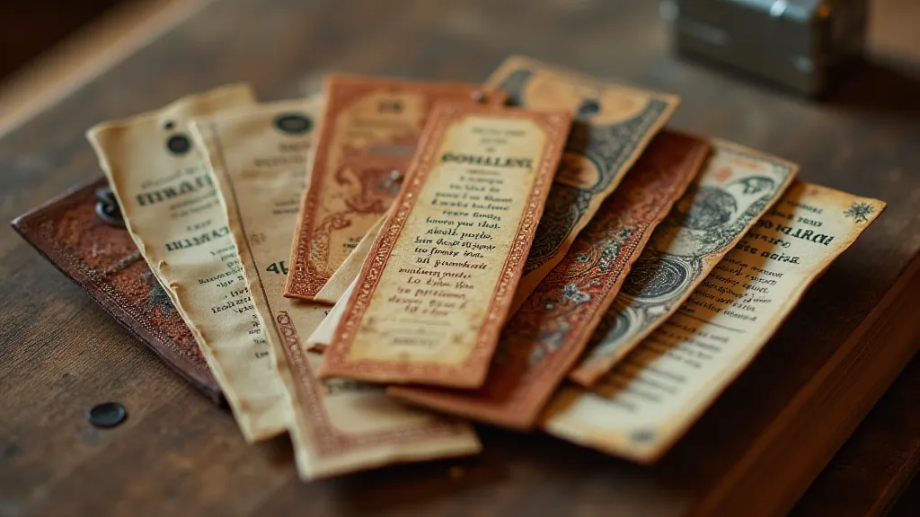 Close-up of vintage bookmarks