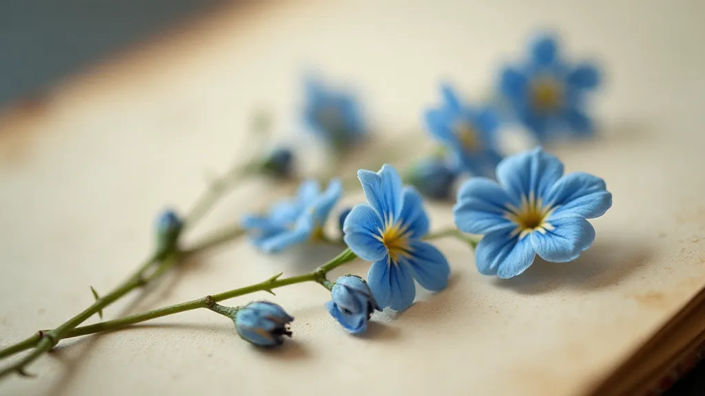 Vintage bookmark with pressed forget-me-nots
