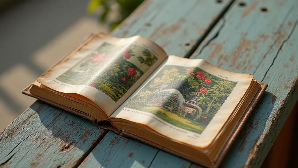 Hand-colored accordion bookmark with a garden scene