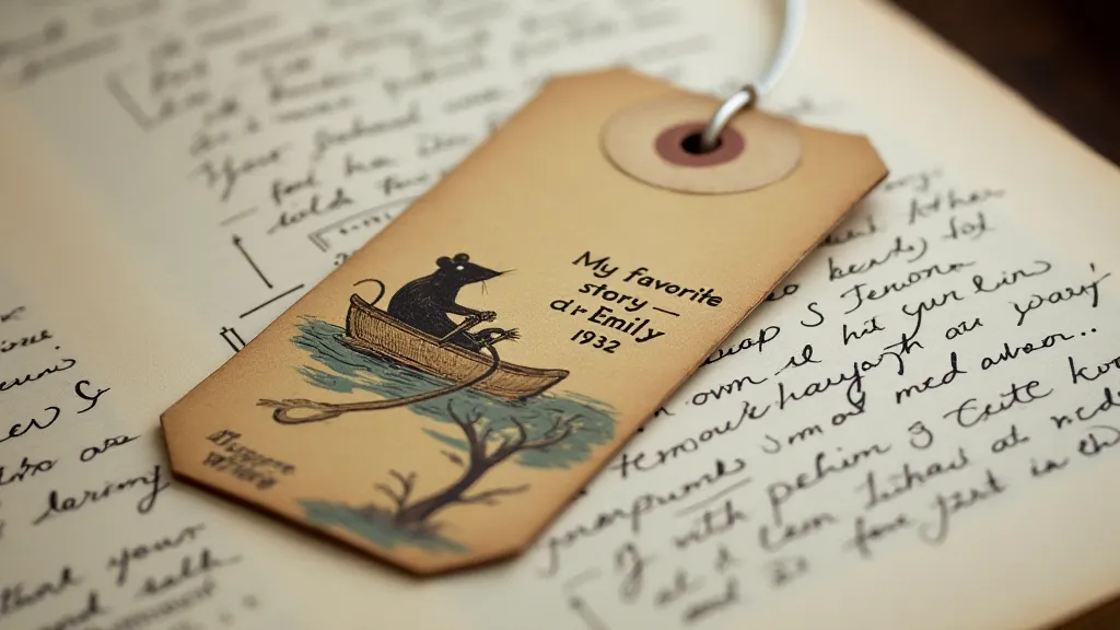 Vintage bookmark with illustration of a rat and handwritten inscription