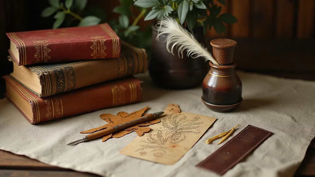 Vintage reading still life with bookmarks